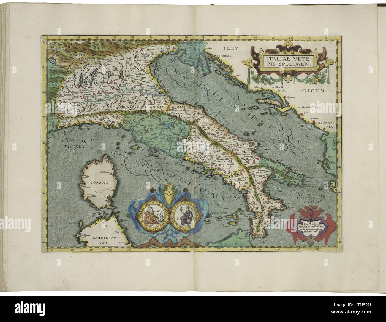 Mappa di Italia antica da Abraham Ortelius Foto Stock