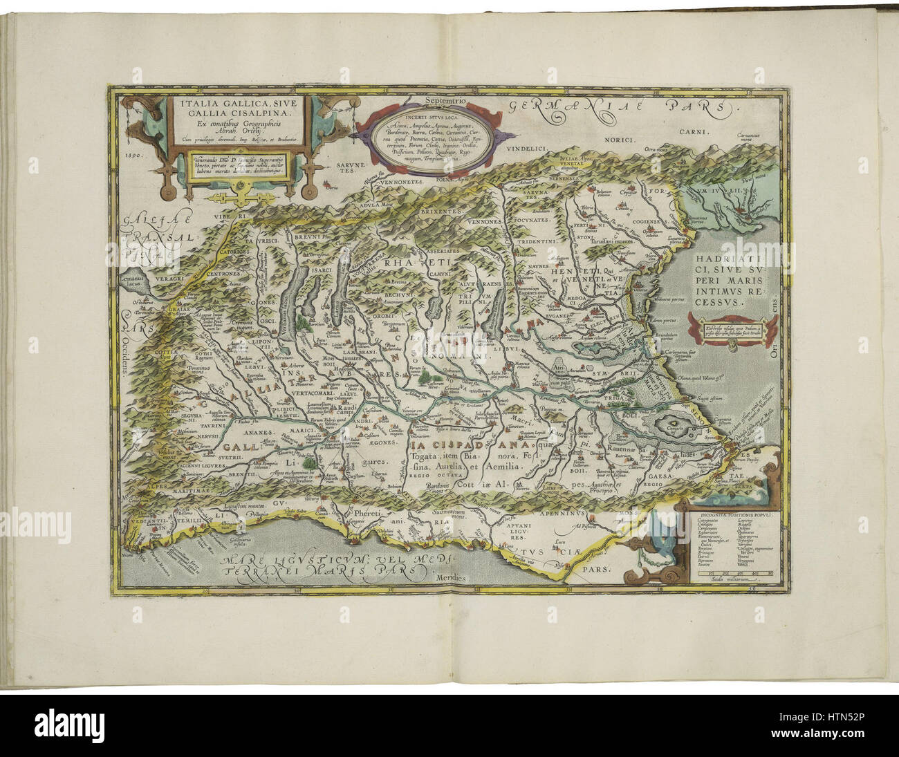 Mappa di Italia gallica da Abraham Ortelius Foto Stock