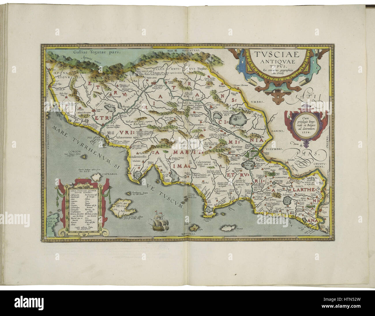 Mappa di antica Tuscia da Abraham Ortelius Foto Stock