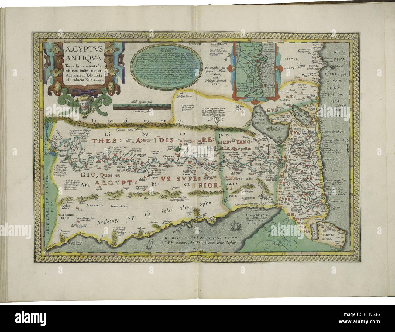 Mappa di antico Egitto e la finestra Mappa della zona di Alessandria da Abraham Ortelius Foto Stock