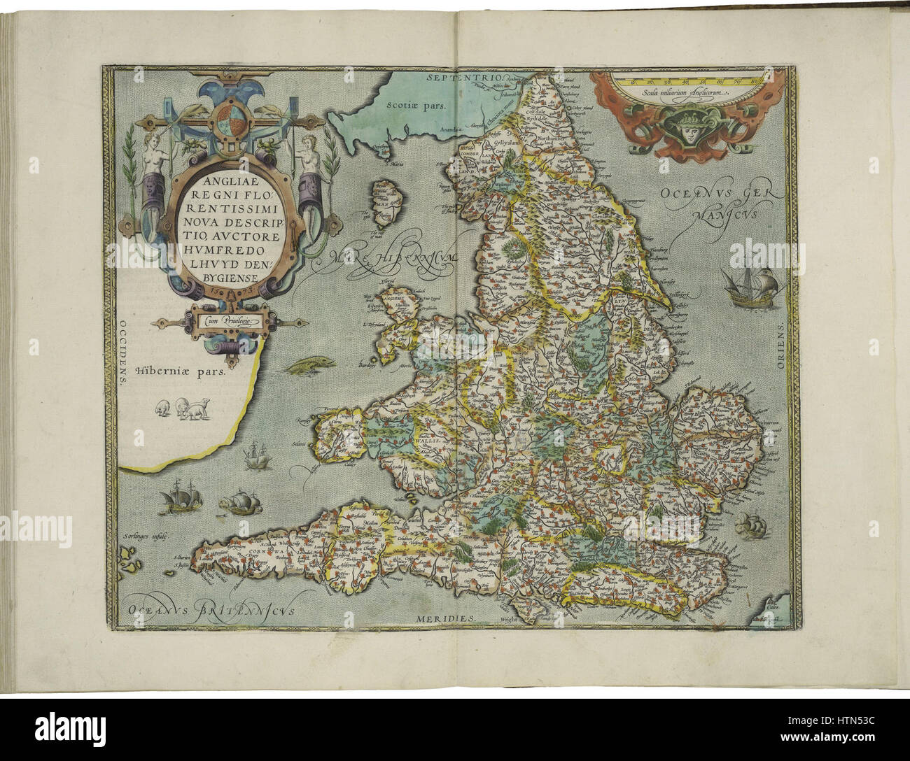 Mappa di Inghilterra da Abraham Ortelius Foto Stock