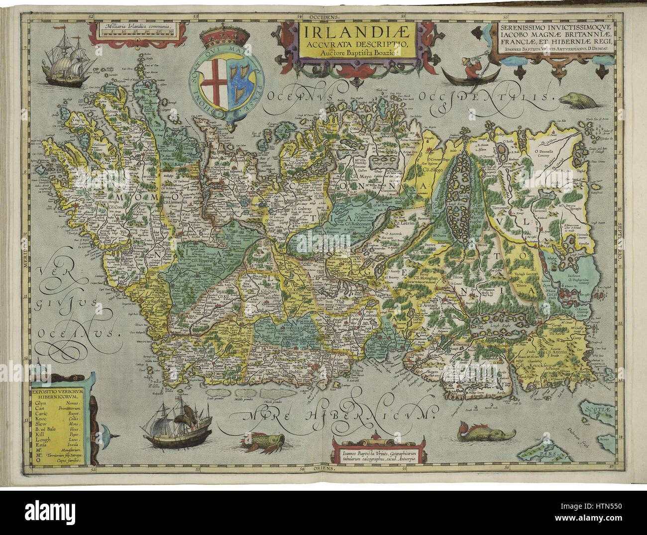 Mappa di Irlanda 2 da Abraham Ortelius Foto Stock