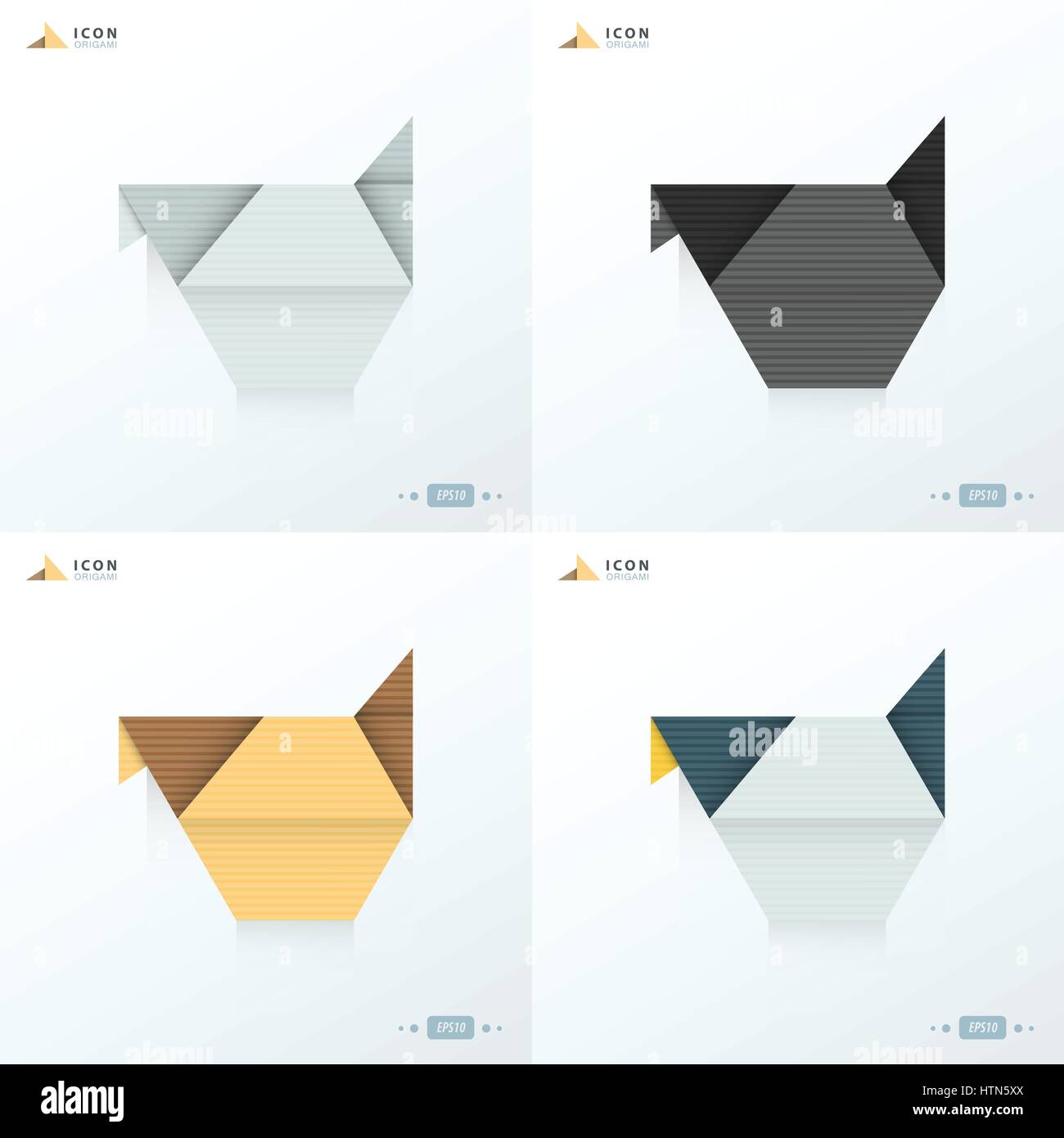 Icona di pollo set origami Illustrazione Vettoriale