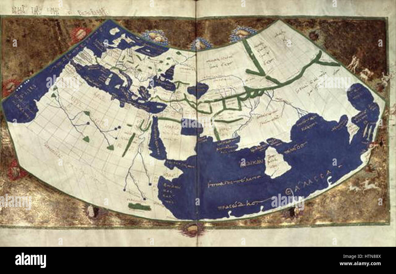 Mondo greco mappa dopo Tolomeo proiezione 1 Foto Stock