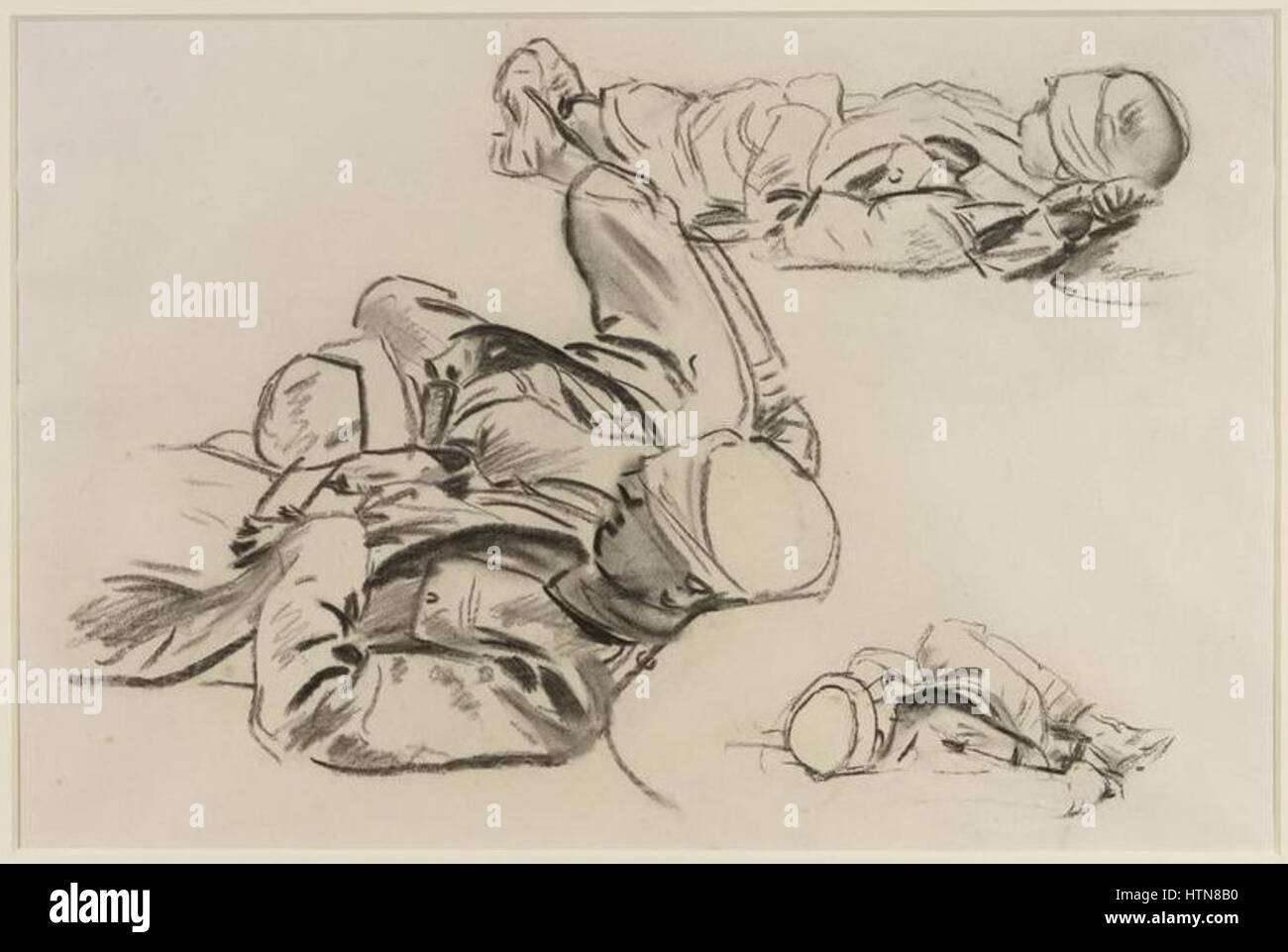 Tre studi di soldati con teste bendato Foto Stock