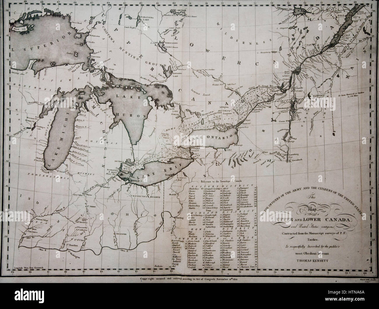 Mappa KENSETT CANADA 1812 Foto Stock