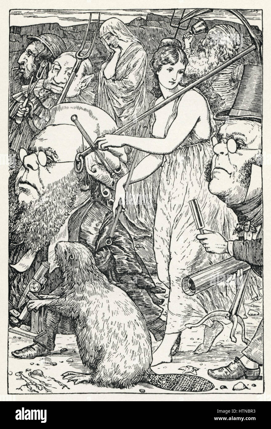 *The Hunting of the Snark* di Lewis Carroll, illustrato da Henry Holiday, è una narrazione stravagante che mescola l'assurdità con l'avventura. La piastra 6 presenta una scena fantasiosa, piena di personaggi giocosi e immagini surreali della poesia. Foto Stock