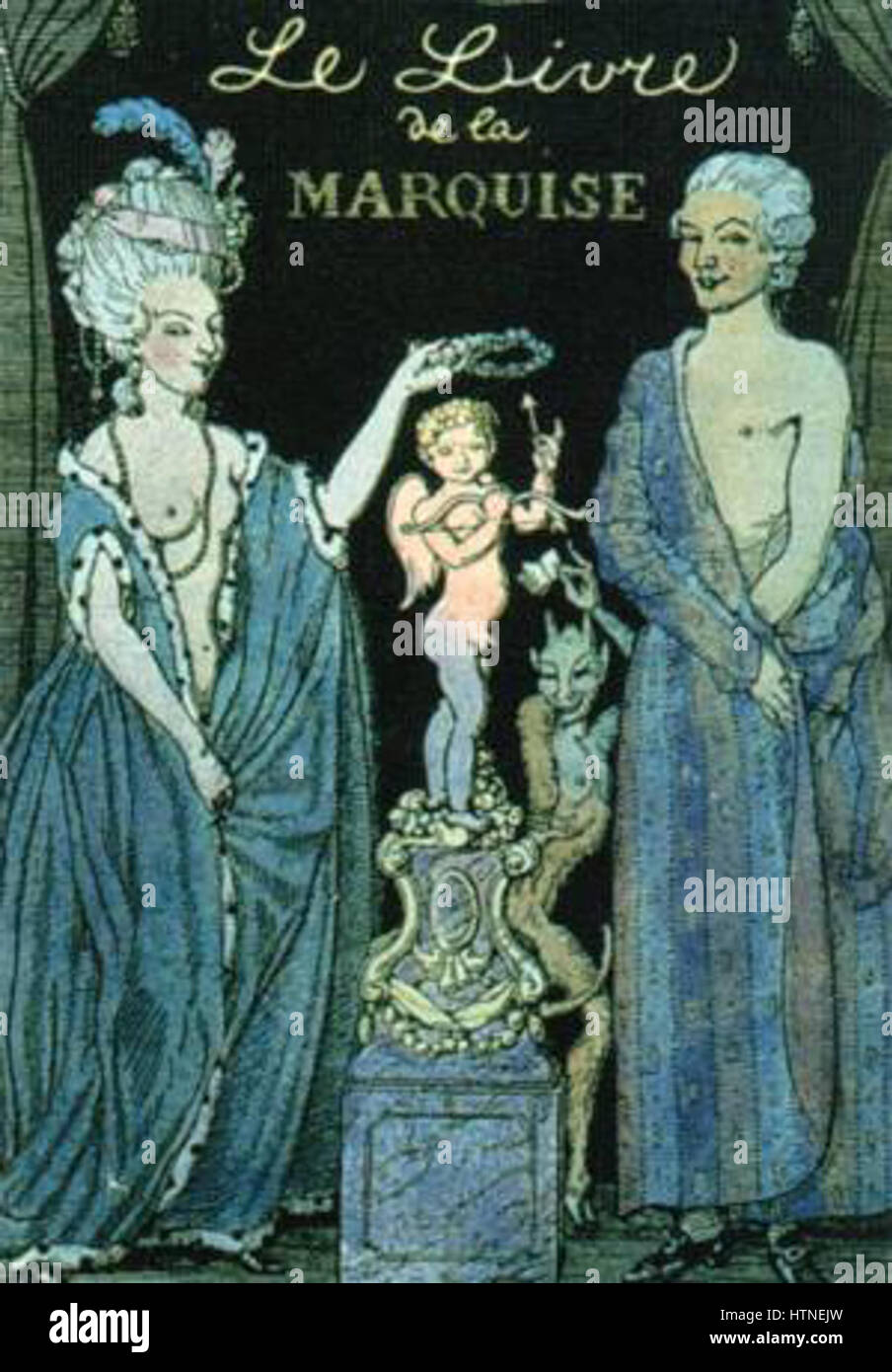 La copertina di "le livre de la Marquise" presenta un'illustrazione dettagliata che combina motivi intricati ed elegante tipografia. Mette in risalto il design artistico tipico del periodo, mostrando un armonioso mix di stile e raffinatezza. Foto Stock