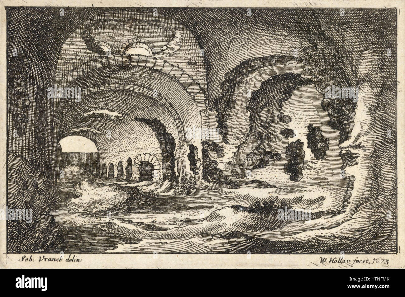L'incisione del Colosseo di Wenceslas Hollar cattura la grandezza dell'antico anfiteatro romano, sottolineandone le caratteristiche architettoniche. Il lavoro è notevole per la sua precisa linea di demarcazione e l'attenzione ai dettagli, tipica della tecnica di incisione di Hollar. Foto Stock