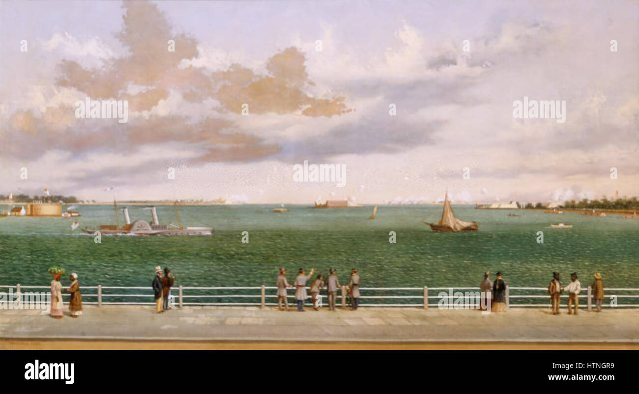 'Il bombardamento di Fort Sumter, porto di Charleston, Carolina del Sud, 1863", pittura ad olio su tela da William Aiken Walker, 1886, Gibbes Museum of Art Foto Stock