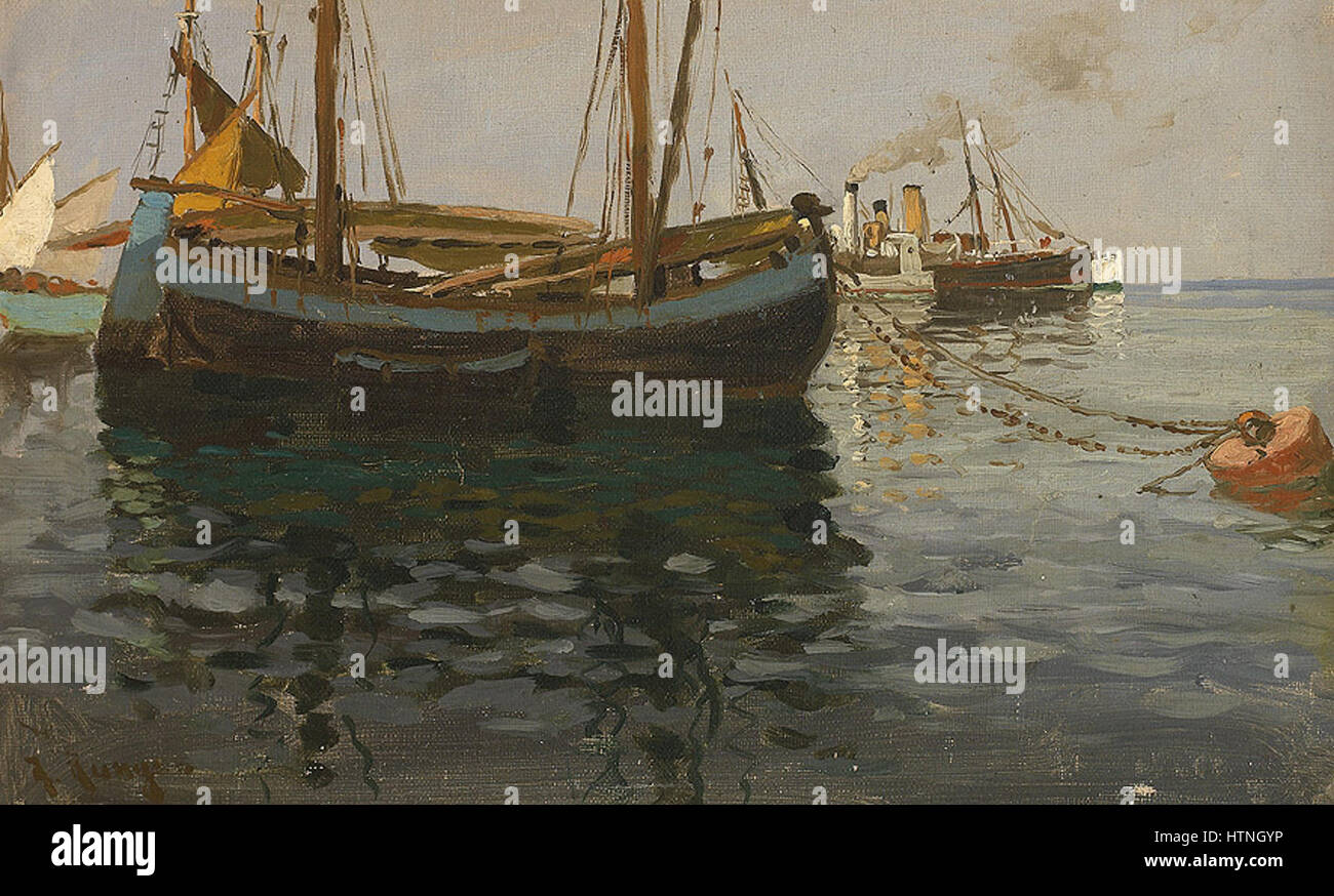 Julius Ludwig Friedrich Runge - Dampf- und Fischerboote im sonnigen Licht Foto Stock