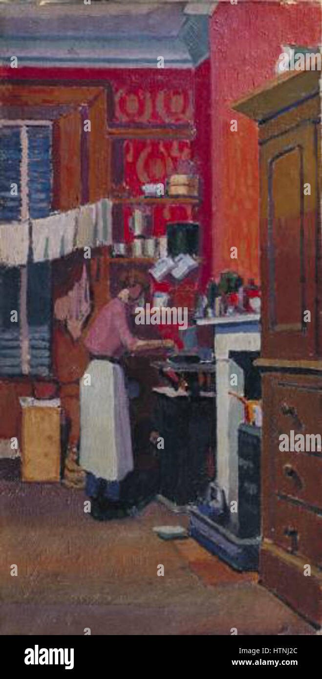 *The gas Cooker* di Spencer Gore è un dipinto modernista che presenta una scena domestica incentrata su un fornello a gas. L'opera è un ottimo esempio di modernismo britannico dell'inizio del XX secolo, mettendo in evidenza la vita quotidiana e la transizione negli stili artistici durante quel periodo. Foto Stock *The gas Cooker* di Spencer Gore è un dipinto modernista che presenta una scena domestica incentrata su un fornello a gas. L'opera è un ottimo esempio di modernismo britannico dell'inizio del XX secolo, mettendo in evidenza la vita quotidiana e la transizione negli stili artistici durante quel periodo. Foto Stock