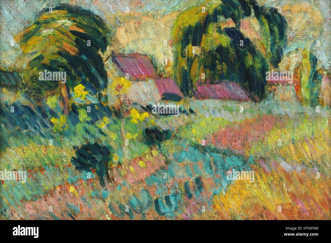 Robert Antoine Pinchon, c. 1905, Hameau Des dintorni de Rouen, olio su tela, monogramma in basso a sinistra, 22 x 33 cm Foto Stock