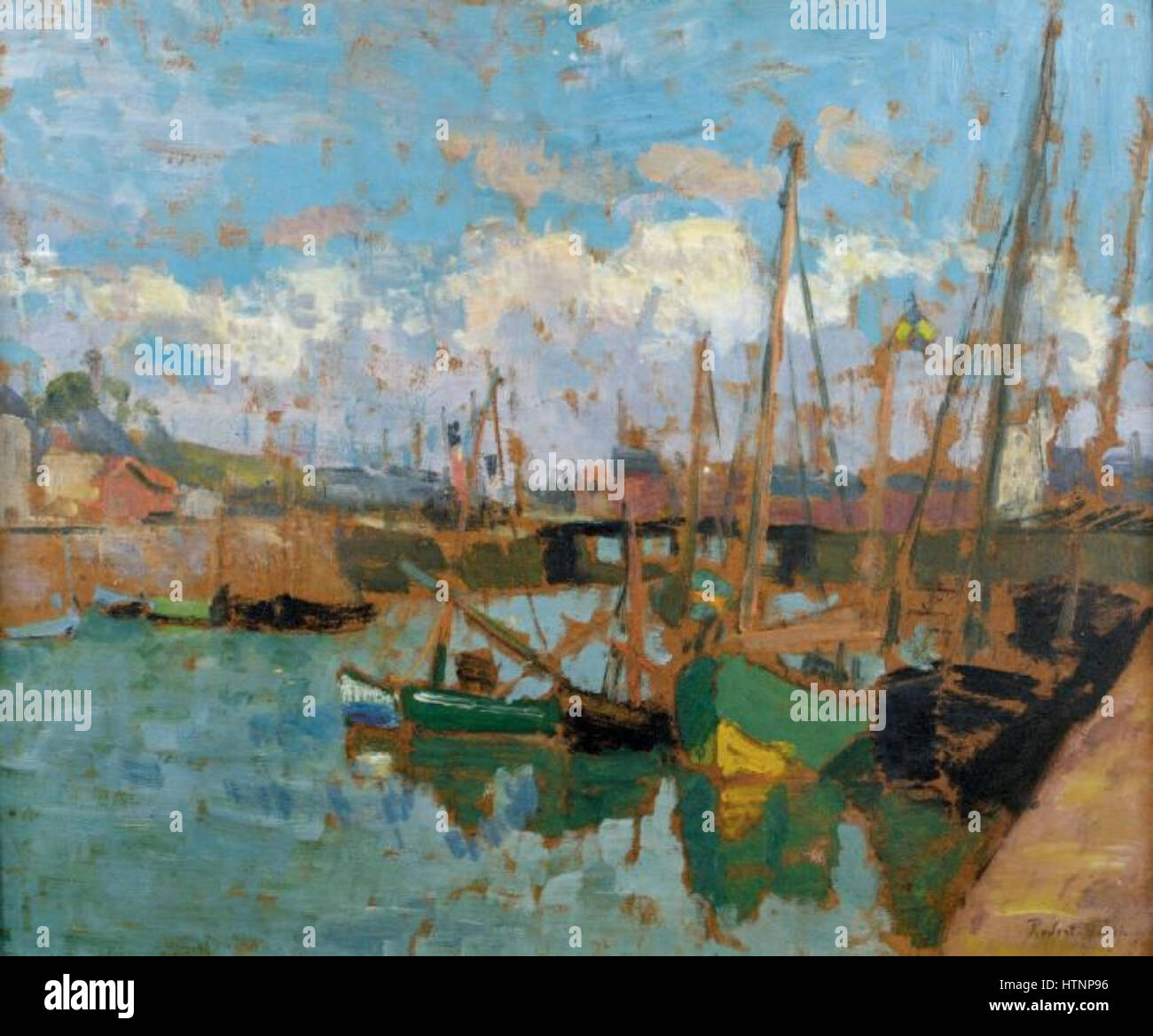 Robert Antoine Pinchon, Bateaux au port, olio su cartone, 46 x 55 cm Foto Stock