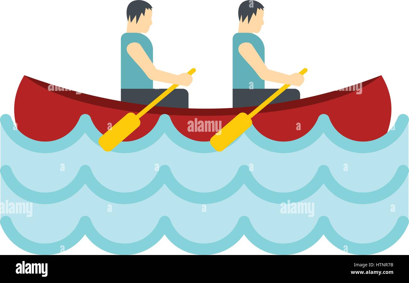 Canoa con due atleti icona, stile piatto Illustrazione Vettoriale