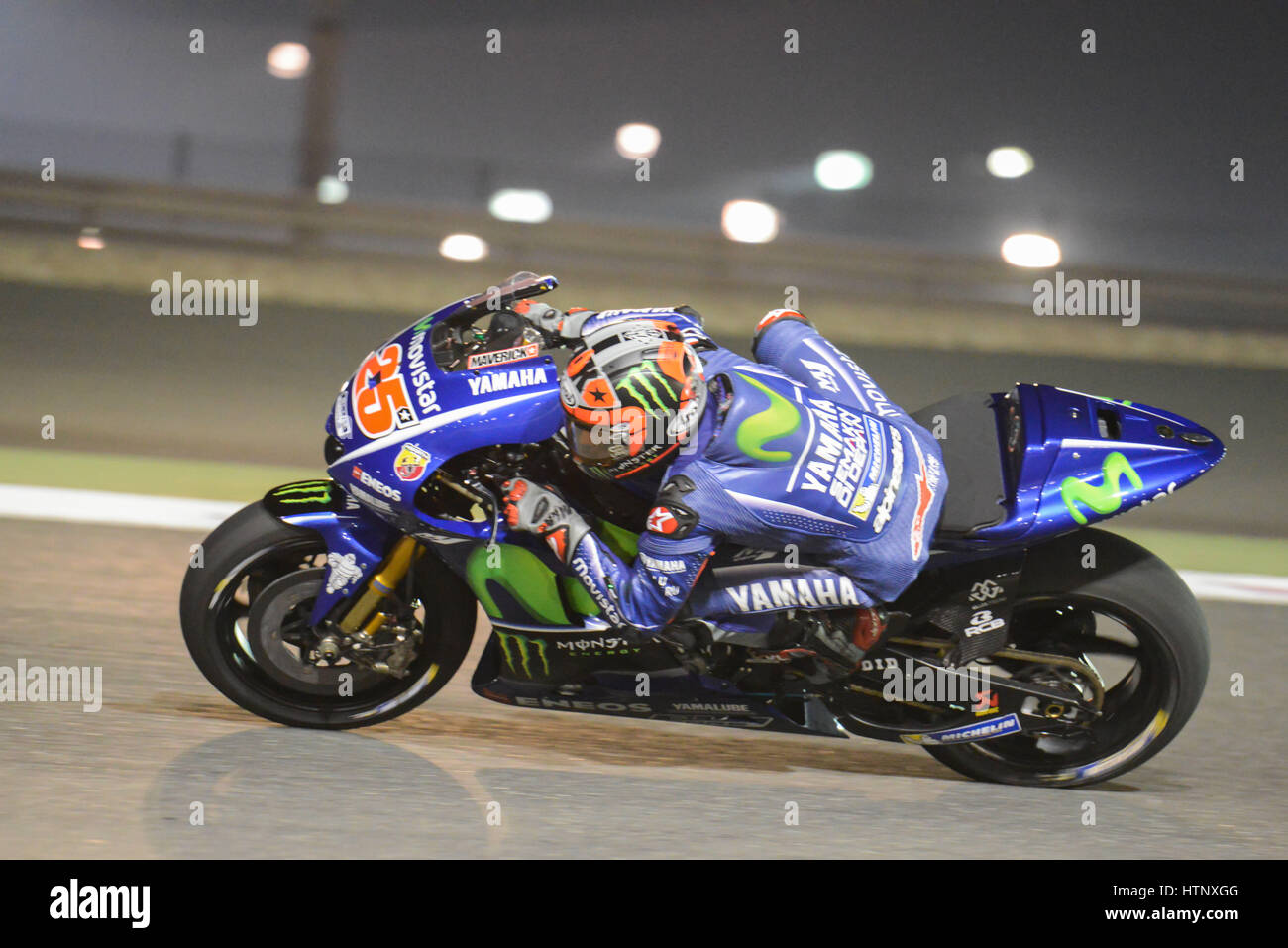 Circuito di Losail, in Qatar. Xii Mar, 2017. Maverick Vinales che corre per la Yamaha durante la giornata finale del Qatar MotoGP test invernali a sul Circuito Internazionale di Losail. Credito: Gina Layva/Alamy Live News Foto Stock