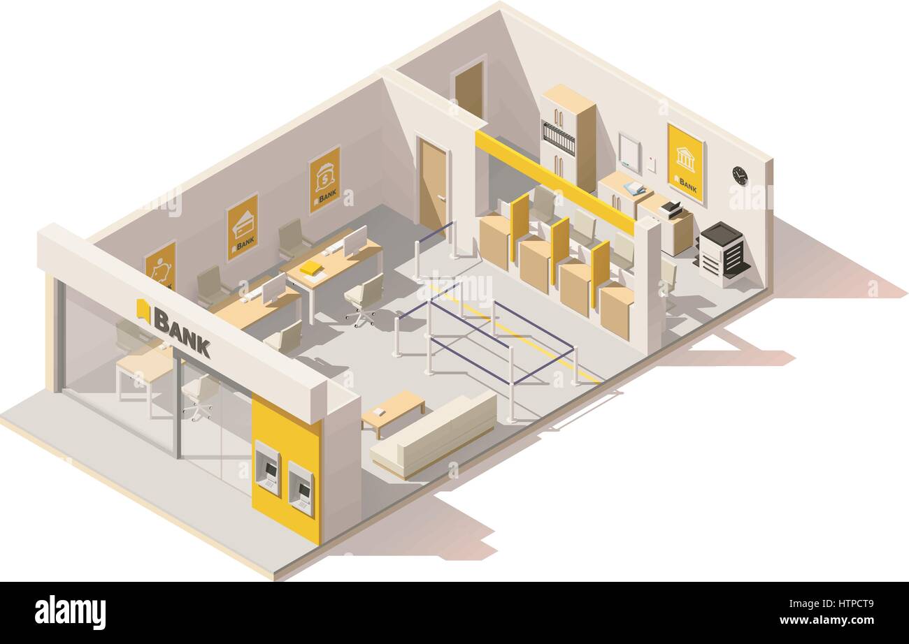 Vettore bassa isometrica poli interni della banca Illustrazione Vettoriale