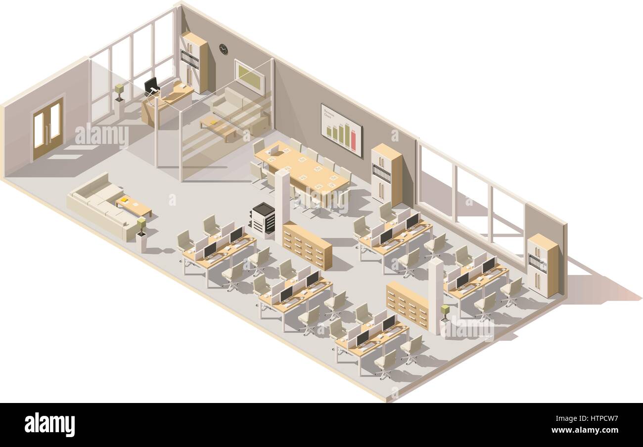 Vettore bassa isometrica poli office Illustrazione Vettoriale