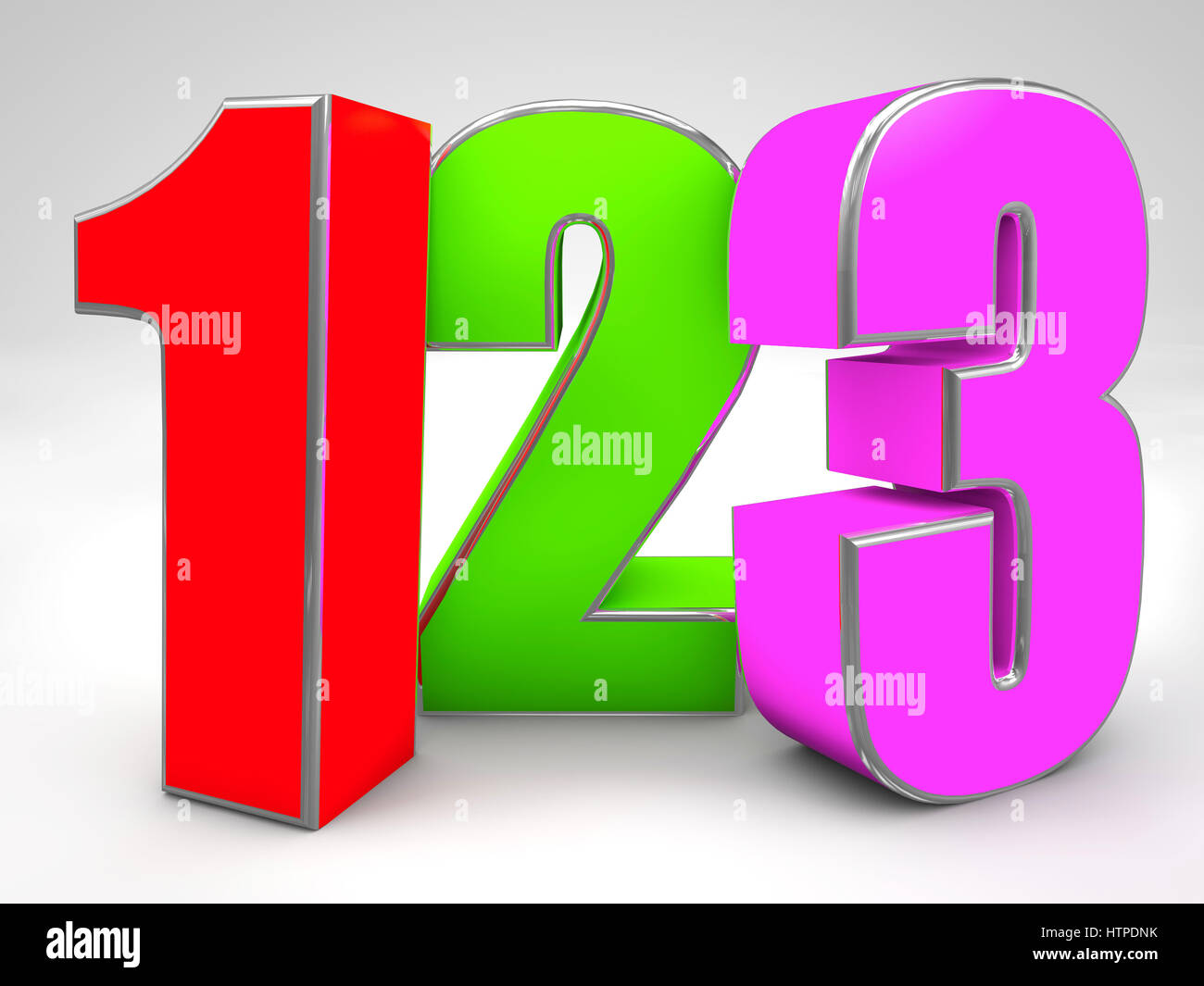 123 figure colorate 3D render illustrazione,l'insegnamento prescolare Foto Stock