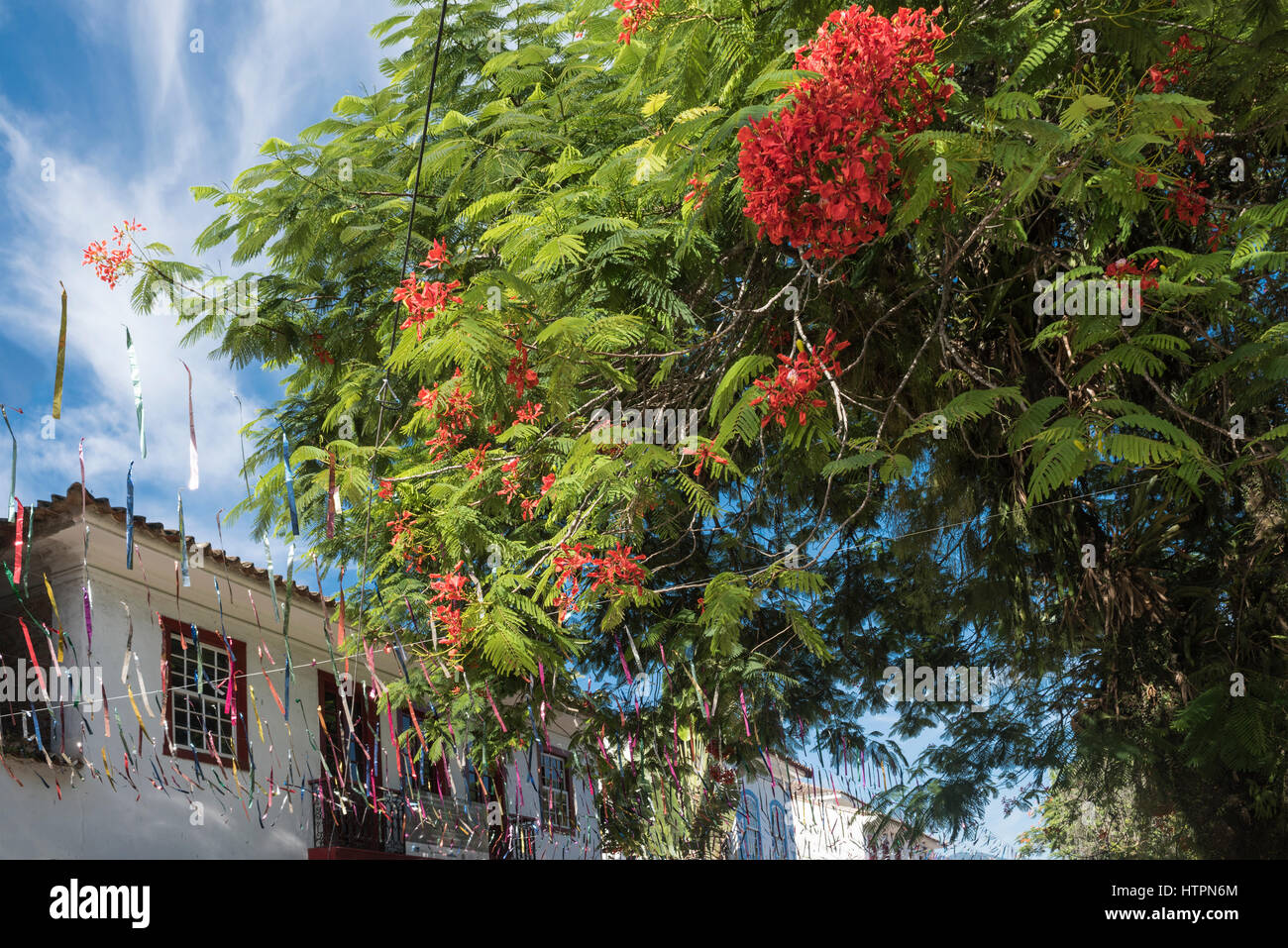 Decorazioni di carnevale per le strade del centro storico della città di Paraty nello stato brasiliano di Rio de Janeiro Foto Stock