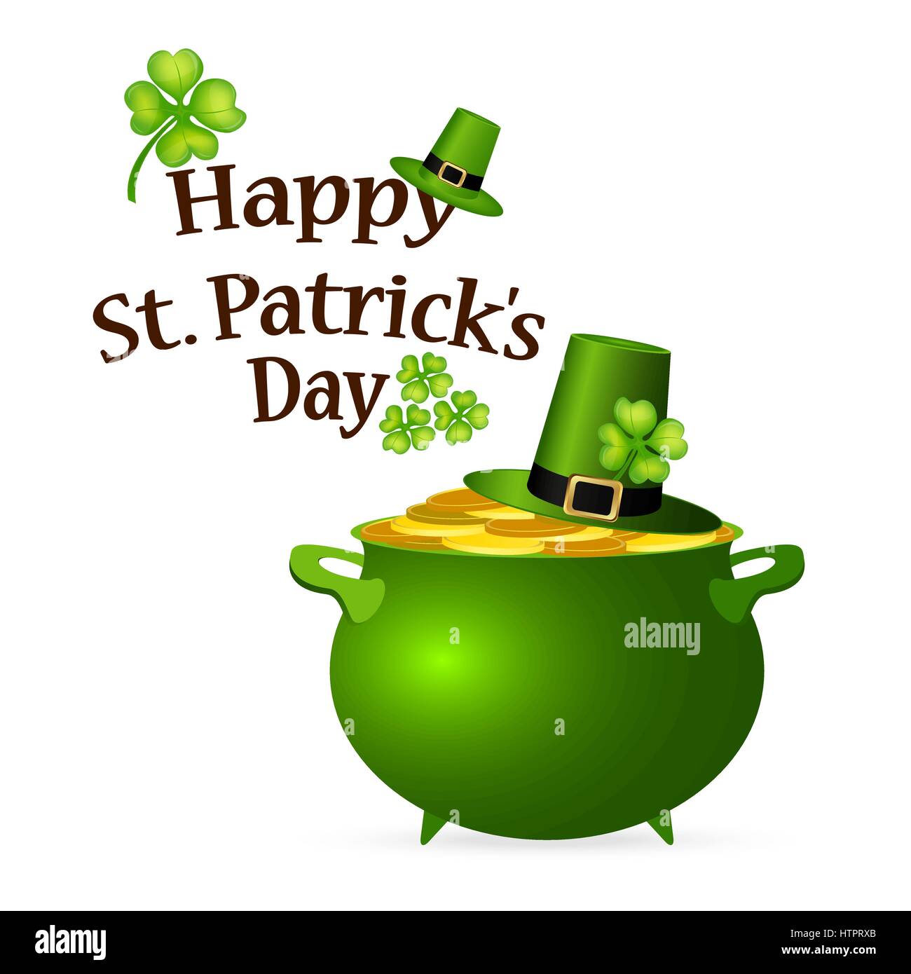 Pentola di denaro e un cappello con un chiodo di garofano per St. Patrick s Day Illustrazione Vettoriale