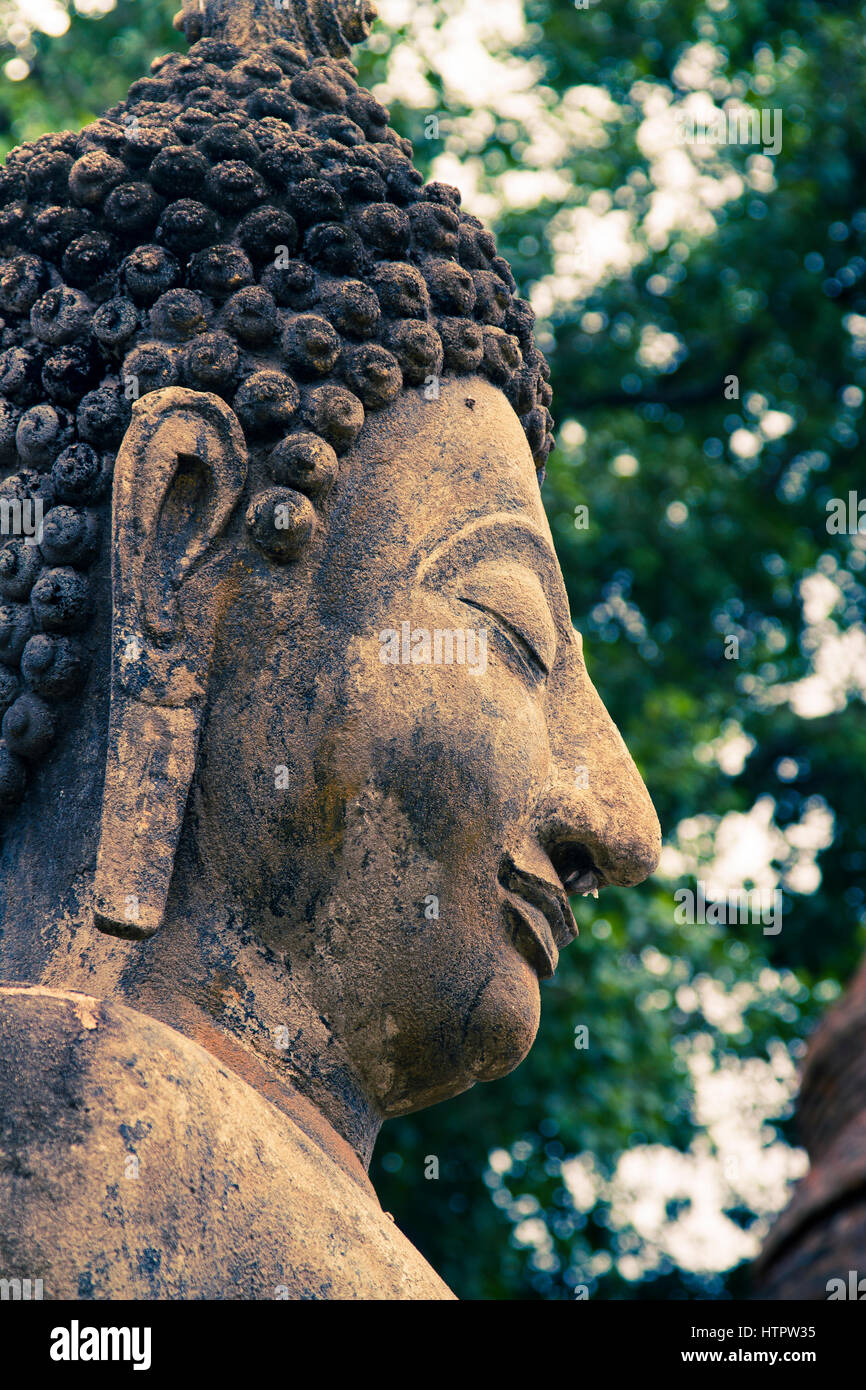 Statua di Buddha. Wat Mahathat. Sukhothai Historical Park. Thailandia. Foto Stock