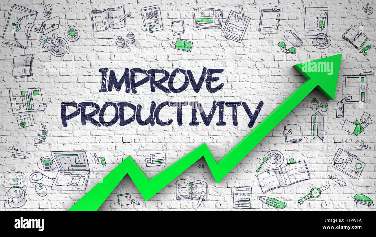 Migliorare la produttività disegnato su Brickwall bianco. Foto Stock
