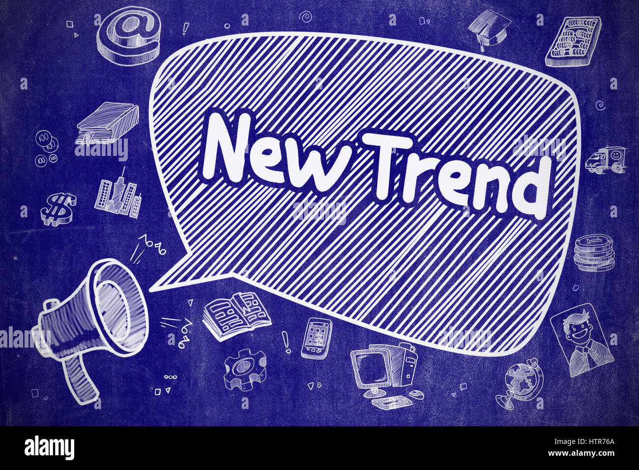 Nuovo Trend - disegnata a mano illustrazione sulla lavagna blu. Foto Stock