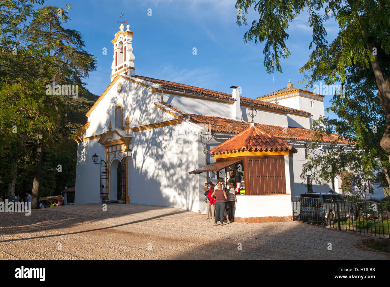 Storica cappella Peña de Arias Montano, Alájar, Sierra de Aracena, provincia di Huelva, Spagna Foto Stock