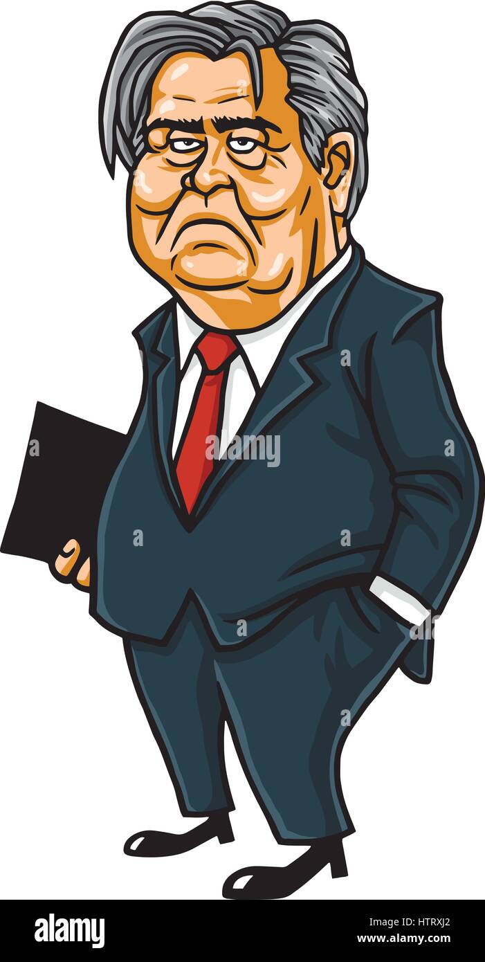 Steve Bannon. Stephen Kevin Steve Bannon Cartoon caricatura ritratto vettore. Febbraio 9, 2017 Illustrazione Vettoriale