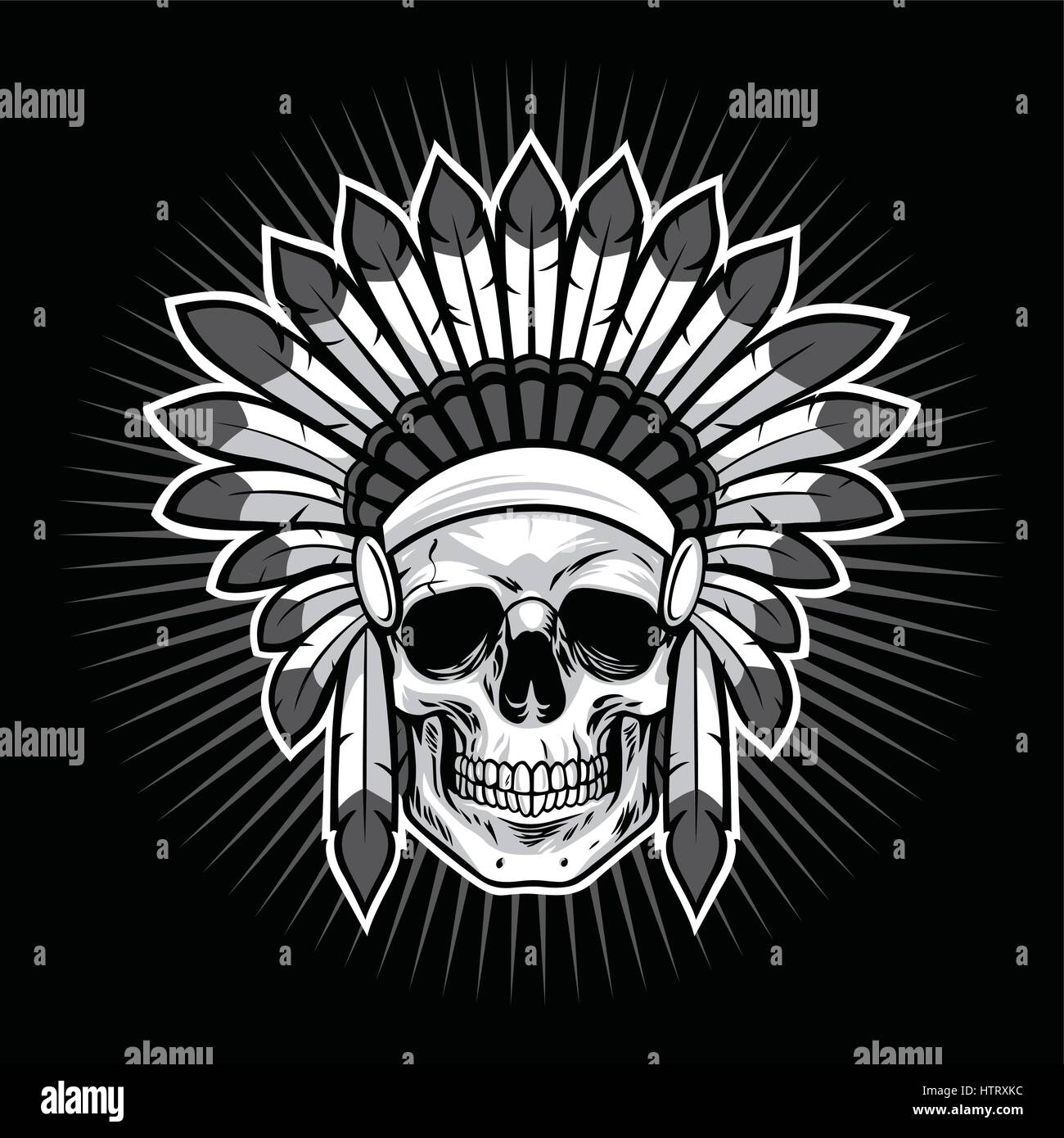 Cranio di nativi americani guerriero indiano Illustrazione Vettoriale