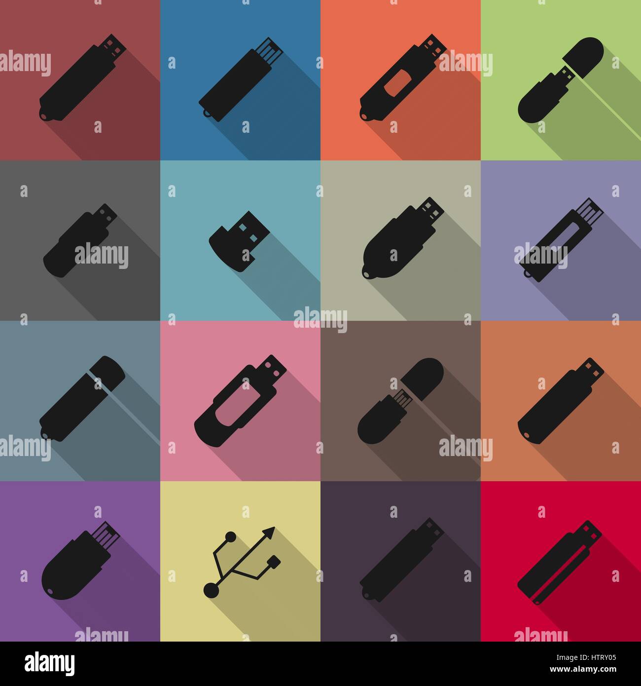 Le icone delle unità flash con una diagonale lunga ombra, illustrazione vettoriale. Illustrazione Vettoriale