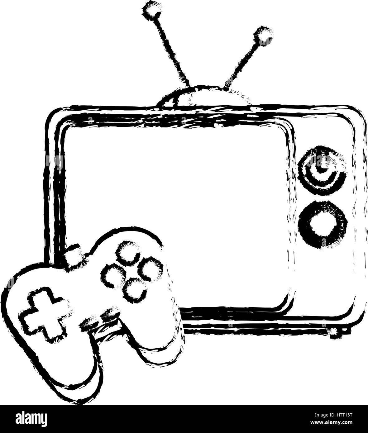 Tv retrò con il videogioco di controllo icona isolato Illustrazione Vettoriale