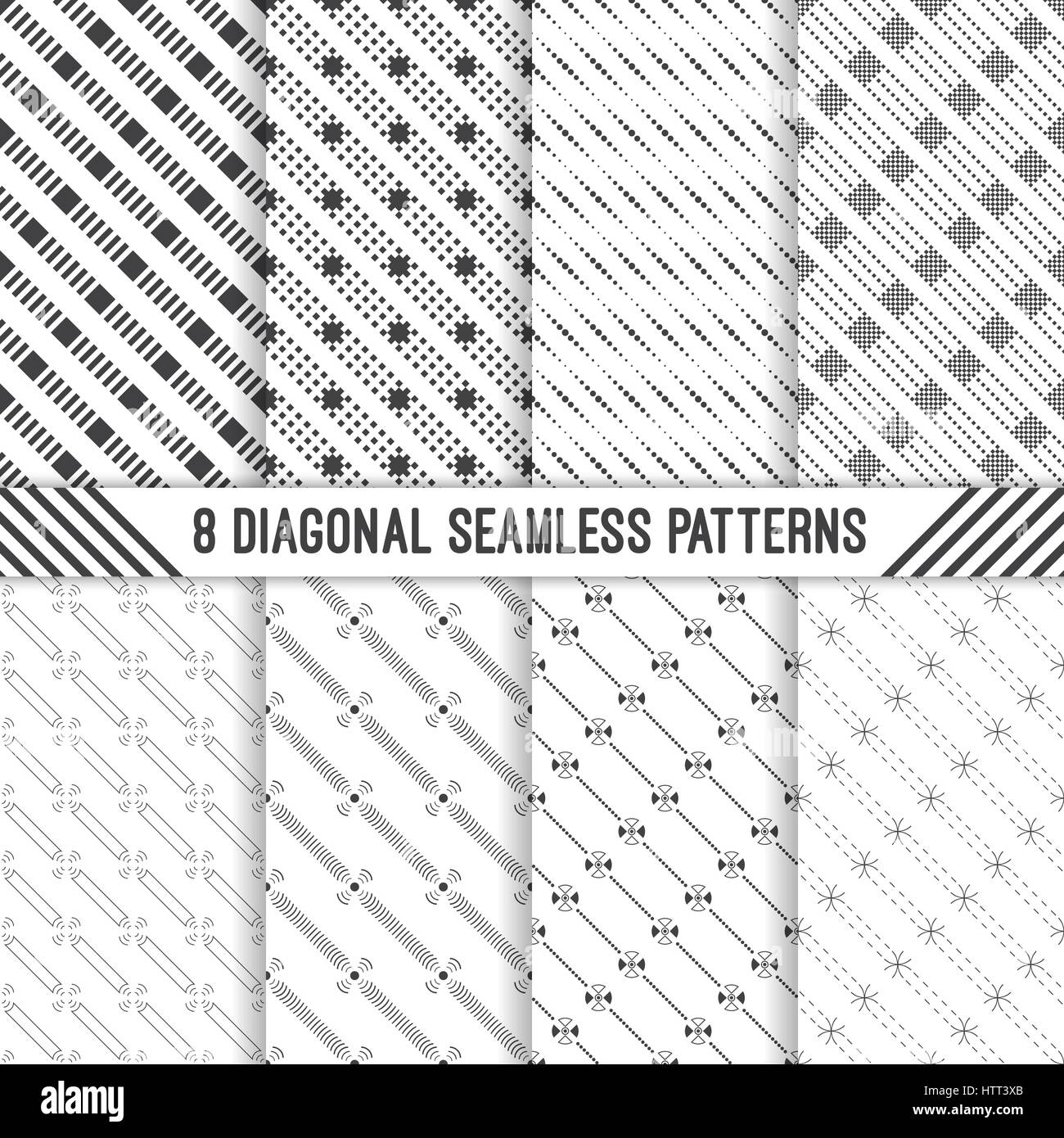 Modello senza giunture. Set di otto astratti sfondi diagonale. Moderno ed elegante texture. Ripetono regolarmente e ornamenti geometrici con forme diverse Illustrazione Vettoriale