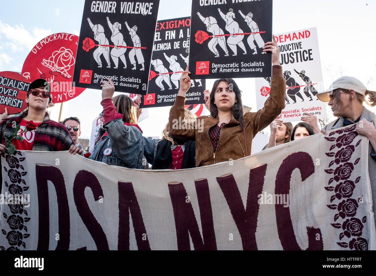 Marzo e Rally a NYC per ' giorno senza una donna " 8 Marzo 2017 Foto Stock