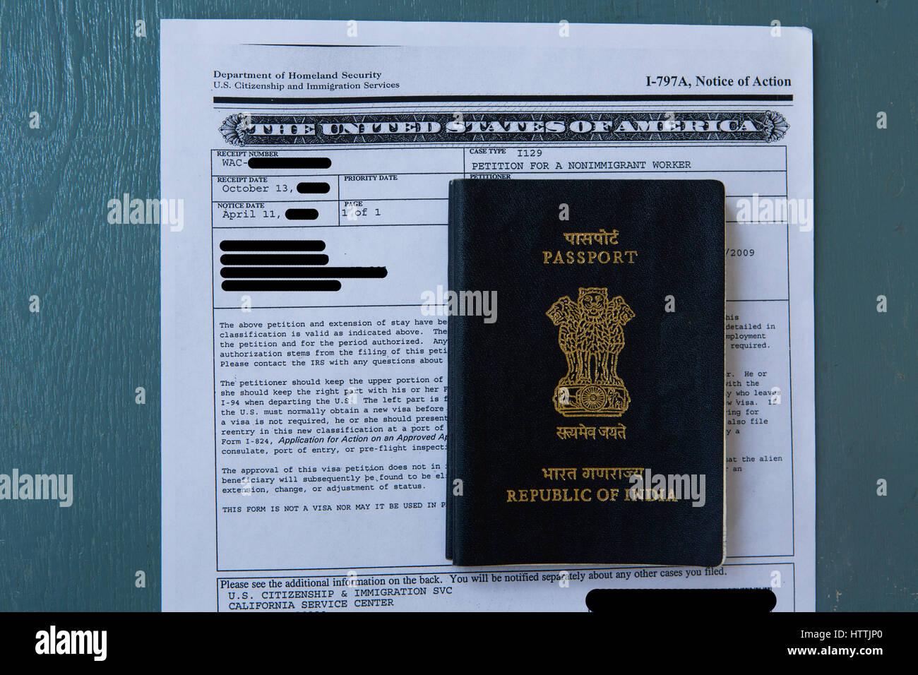 Close-up di h1-b petizione di visto e passaporto indiano Foto Stock