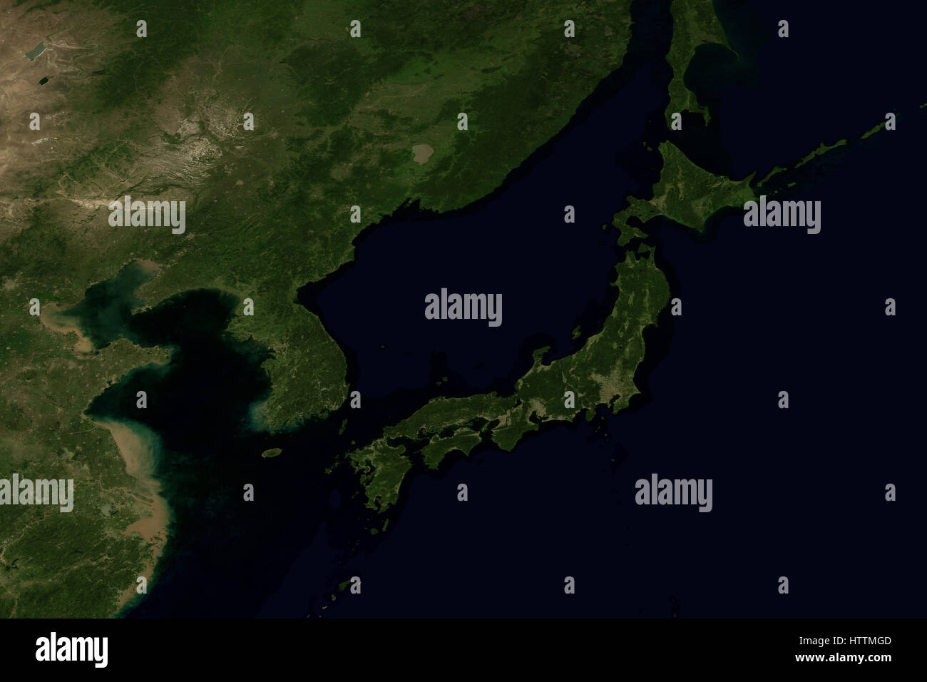 Luci della città sulla mappa del mondo. Il Giappone. Foto Stock