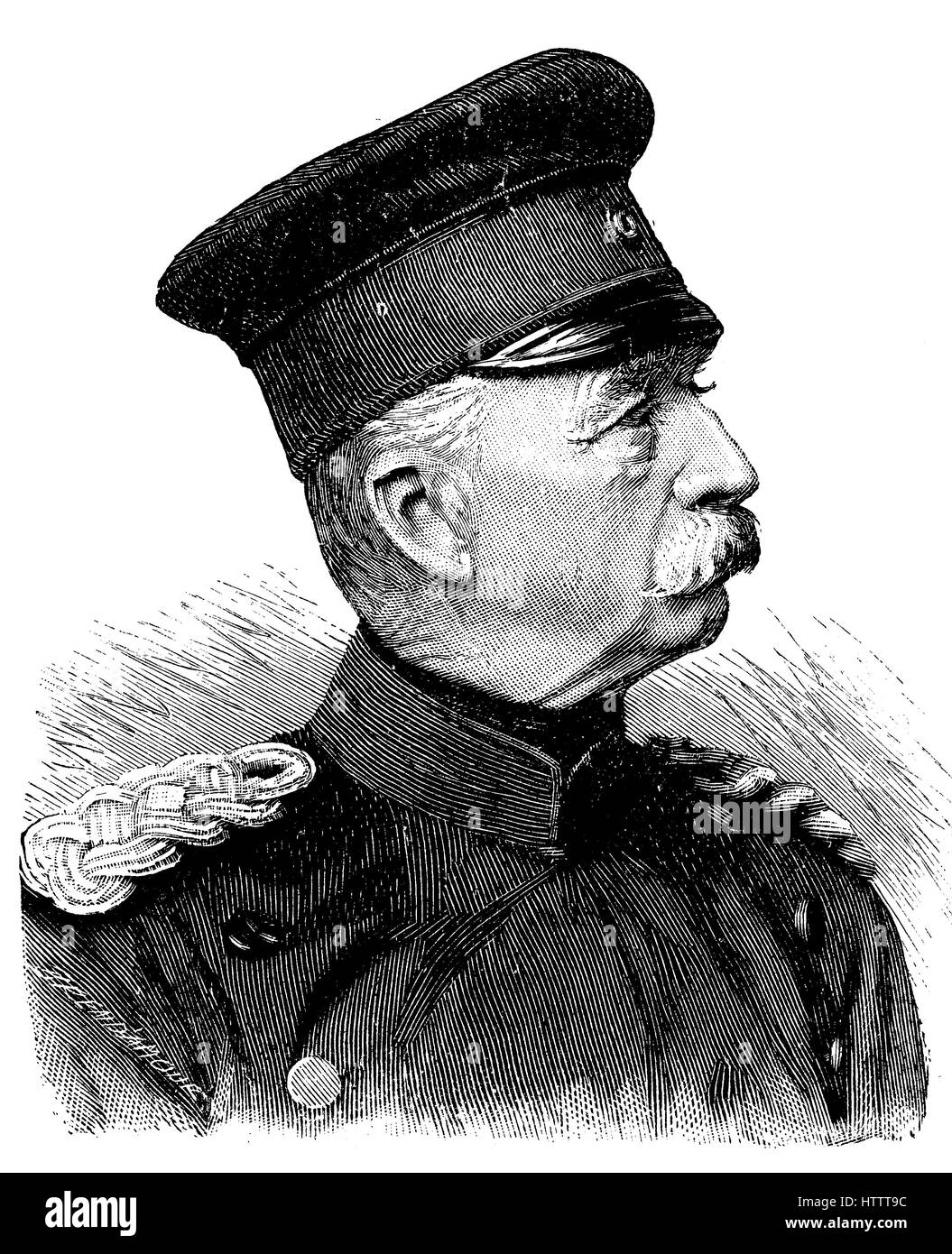 Persone militare della Germania nella Guerra franco-prussiana 1870 - 1871, Friedrich Wilhelm Adalberto di Bredow, 25 maggio 1814 - Marzo 3, 1890, era un ufficiale prussiano, più recentemente un tenente generale, la Germania, la riproduzione di una xilografia dal 1882, digitale migliorata Foto Stock