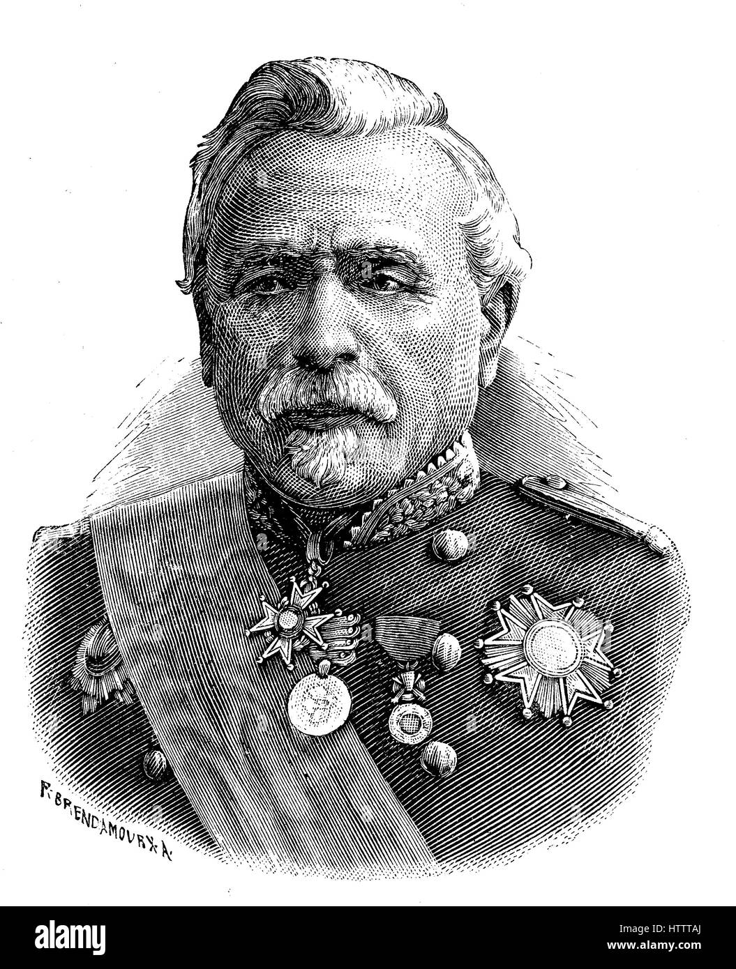 Persone militare nella guerra franco-prussiana 1870 - 1871, Louis Jean-Baptiste d Aurelle de Paladines, 9 gennaio 1804 - 17 dicembre 1877, è stato un generale francese, la riproduzione di una xilografia dal 1882, digitale migliorata Foto Stock