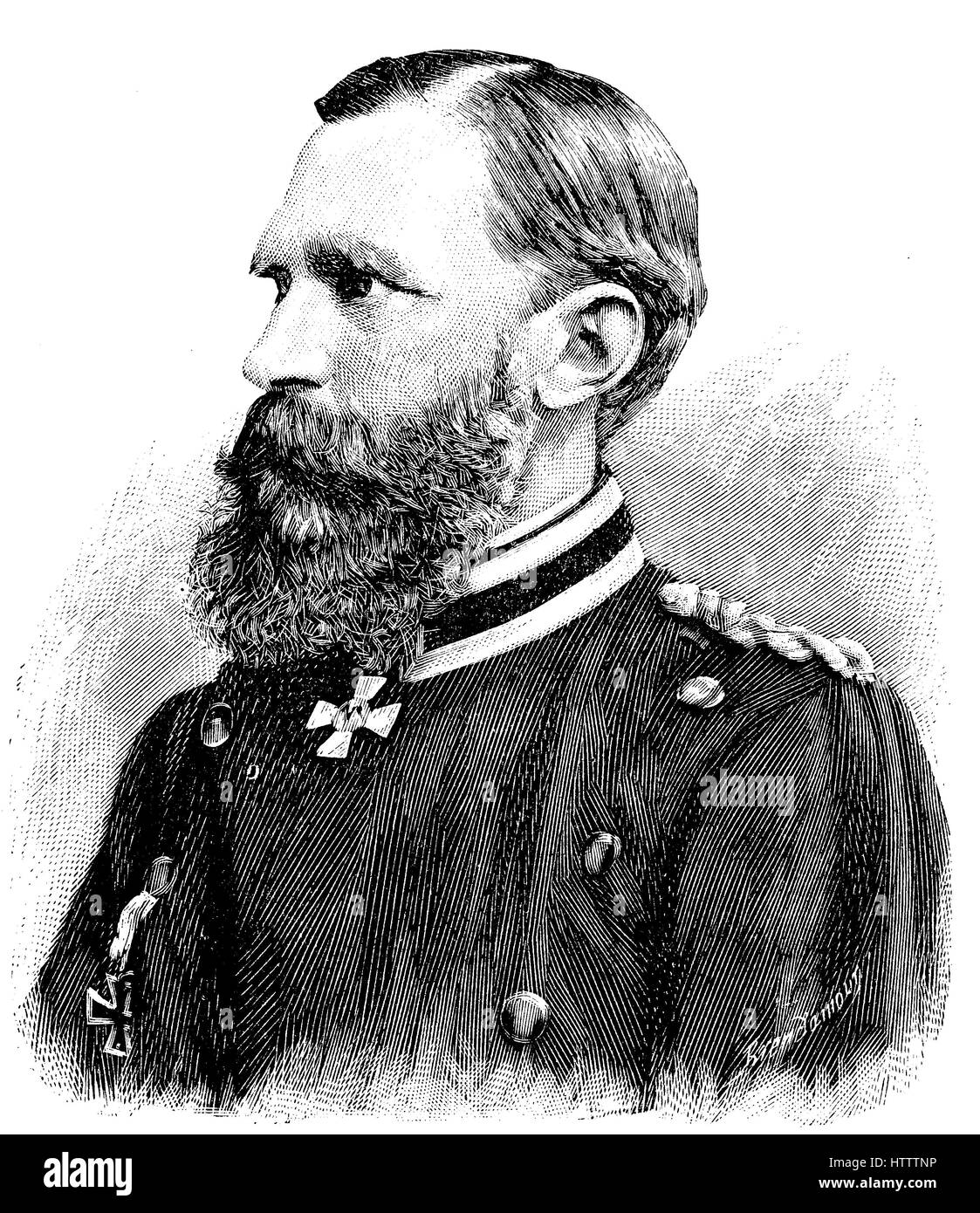 Persone militare della Germania nella Guerra franco-prussiana 1870 - 1871, Theodor Weishaupt, 8 Aprile 1817 - Aprile 5, 1899, era un tedesco di ingegnere civile, la riproduzione di una xilografia dal 1882, digitale migliorata Foto Stock