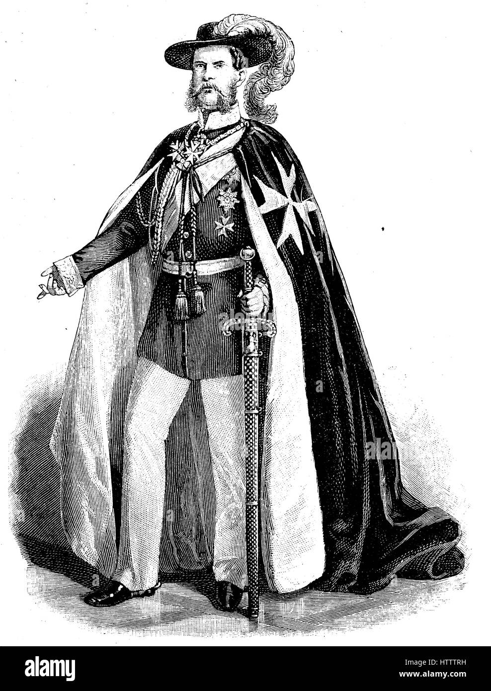 Il principe Federico Carlo Alessandro di Prussia o Prinz Carl von Preußen, 29 Giugno 1801 - 21 gennaio 1883, era un giovane figlio di Federico Guglielmo III di Prussia. Ha servito come un generale prussiano per gran parte della sua vita adulta e divenne il primo Herrenmeister (Grand Master) dell'Ordine di San Giovanni dopo il suo ripristino come un ordine cavalleresco, riproduzione di una xilografia dal 1882, digitale migliorata Foto Stock