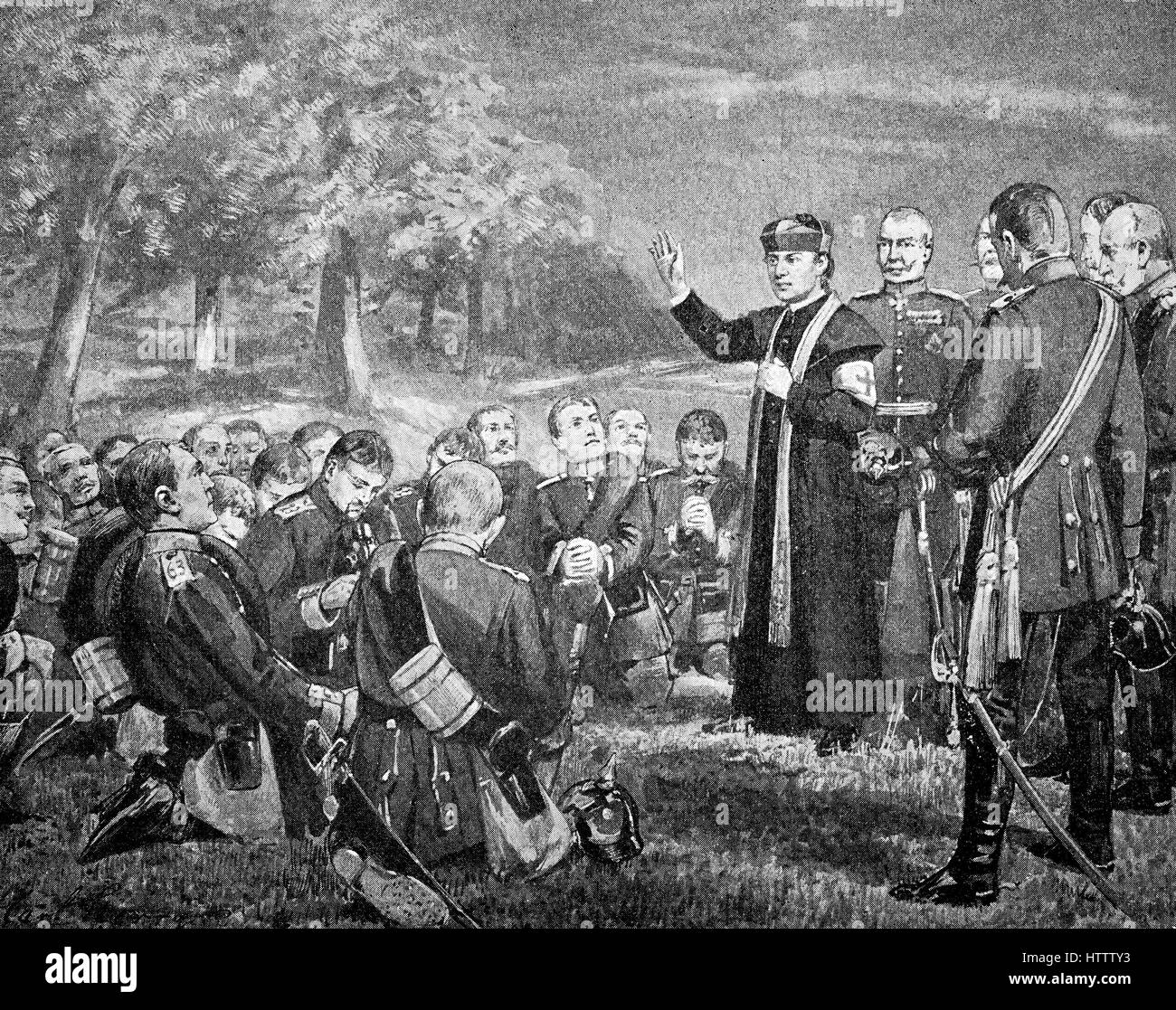 Guerra franco-prussiana 1870 - 1871, Pastore divisionale Assmann contiene un campo di culto, riproduzione di una xilografia dal 1882, digitale migliorata Foto Stock