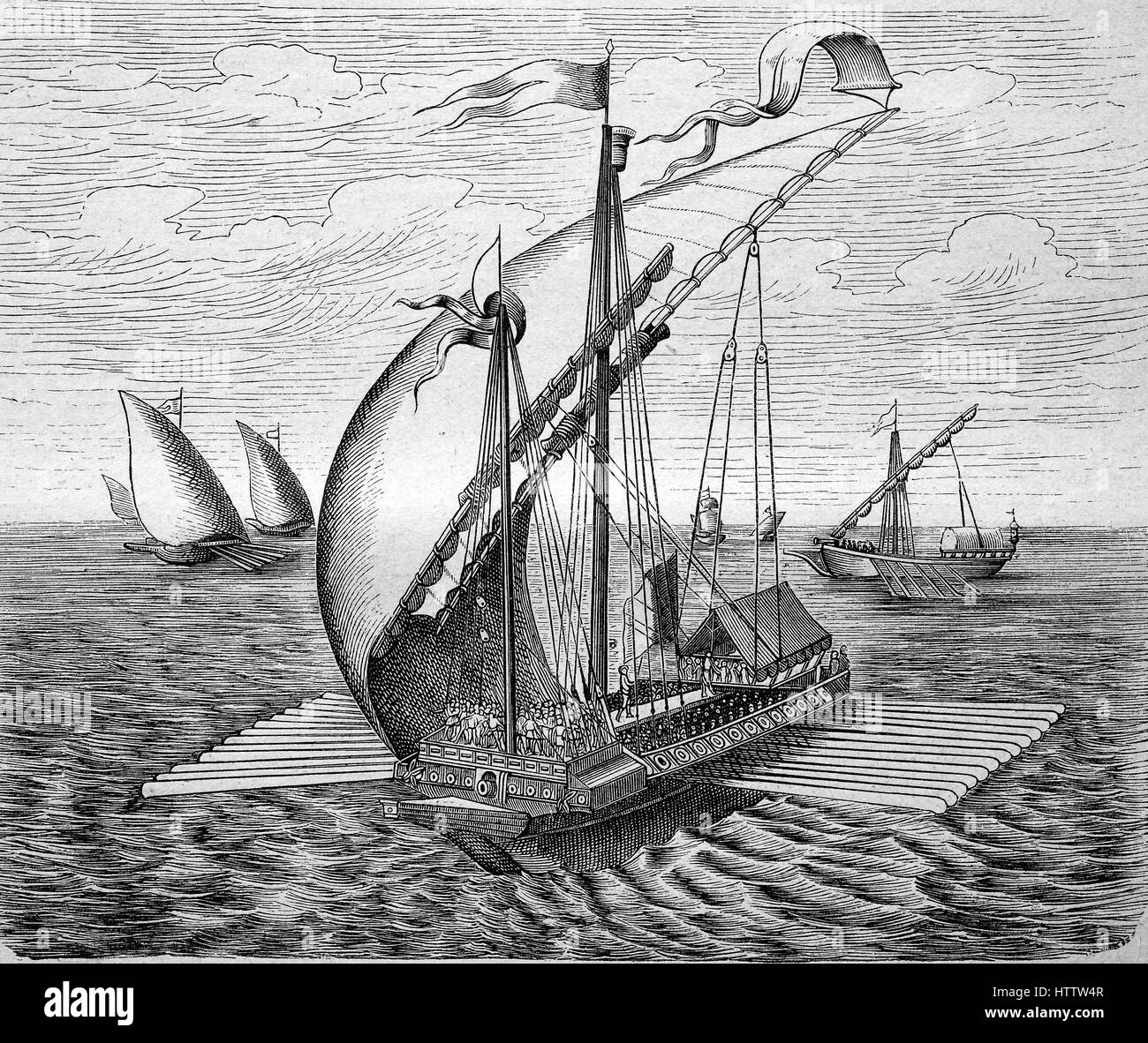 Una galera veneziana nave a vela, Venezia, Venezia, Italia, la riproduzione di una xilografia dal 1882, digitale migliorata Foto Stock