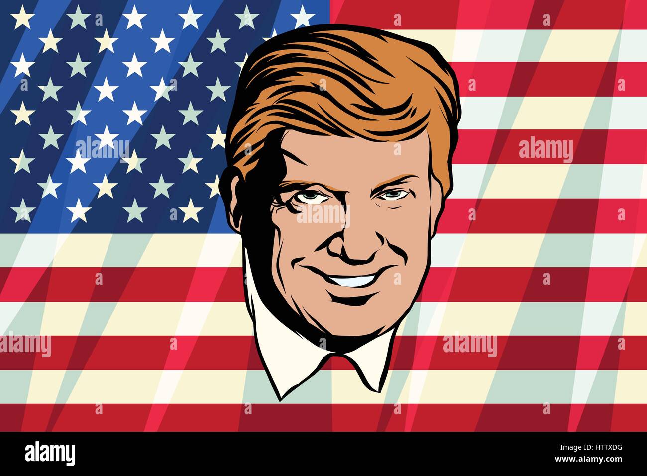 Donald Trump Presidente degli Stati Uniti. Retrò in stile fumetto pop art retrò illustrazione vettore di colore Illustrazione Vettoriale