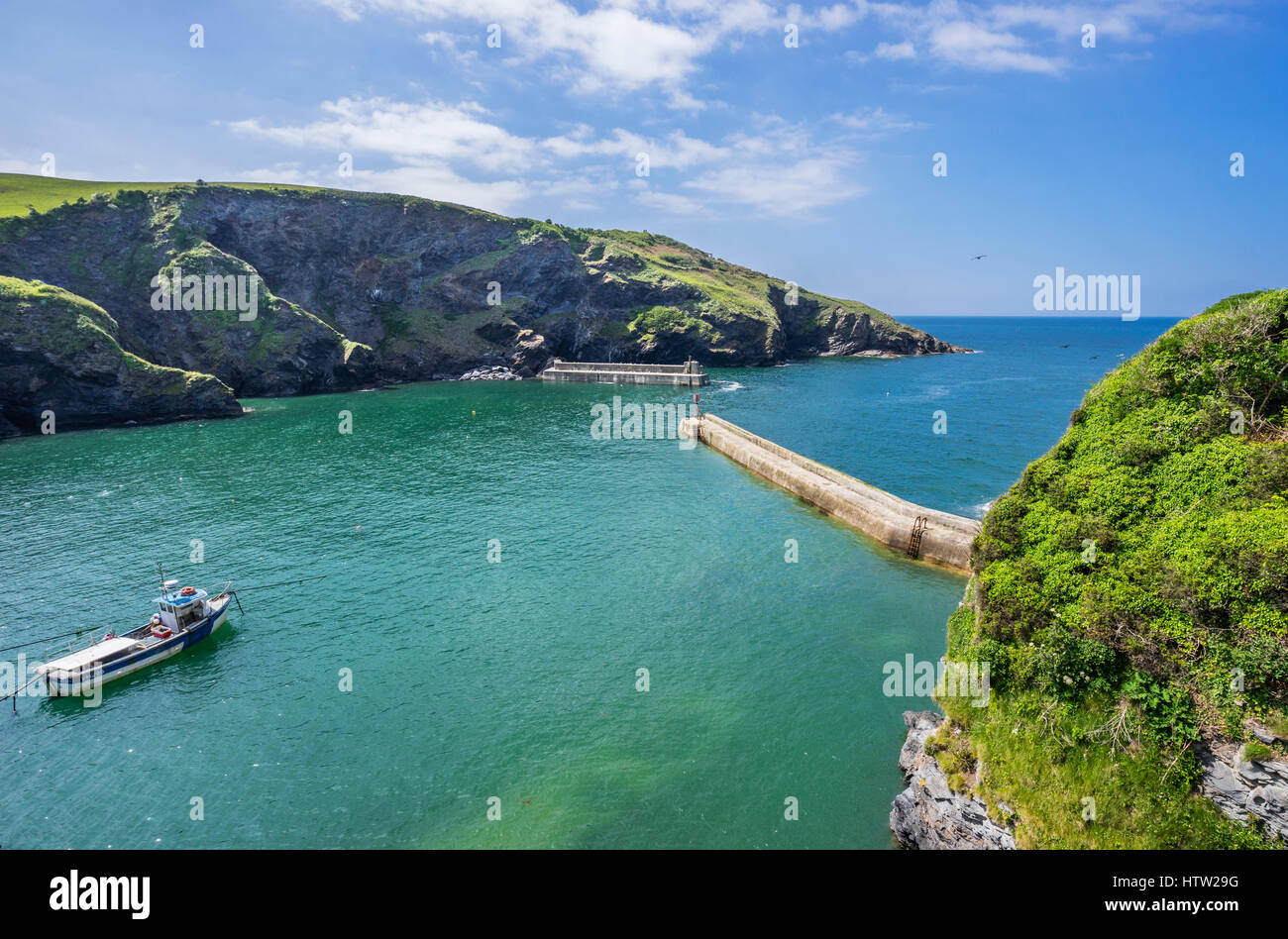 Regno Unito, Sud Ovest Inghilterra, Cornwall, Port Isaac, pareti del mare presso il porto di pesca Foto Stock