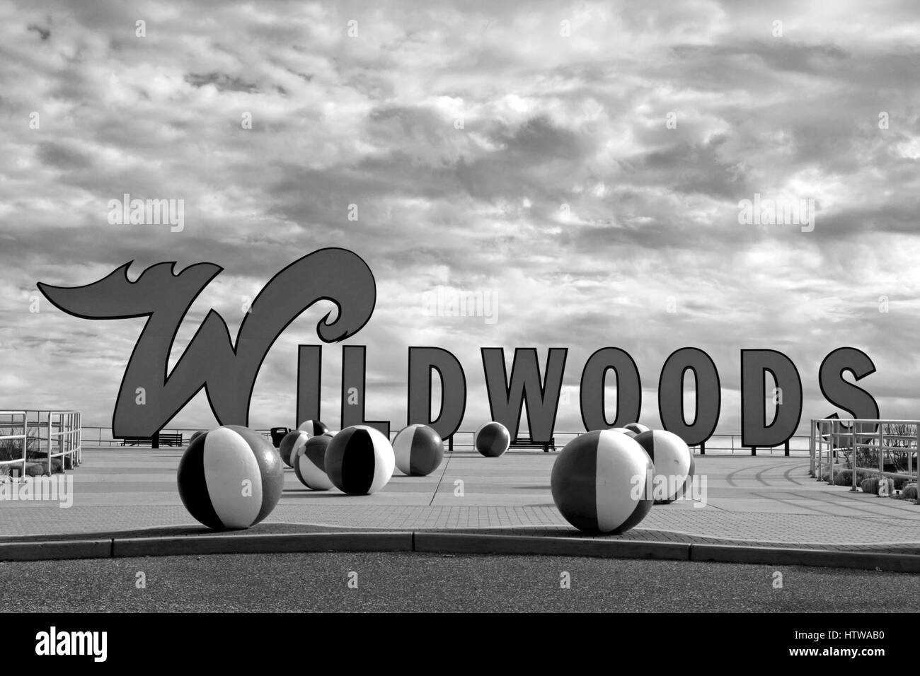 Wildwoods segno di benvenuto su Wildwood, NJ boardwalk, STATI UNITI D'AMERICA Foto Stock