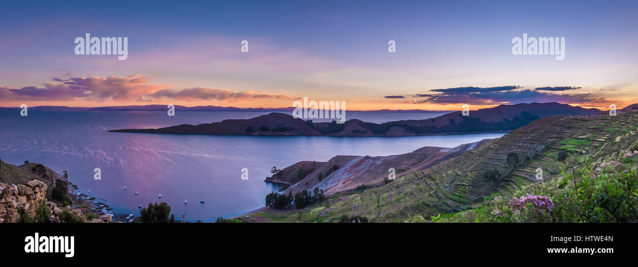 Tramonto sul lago Titicaca, Isla del Sol - Bolivia Foto Stock