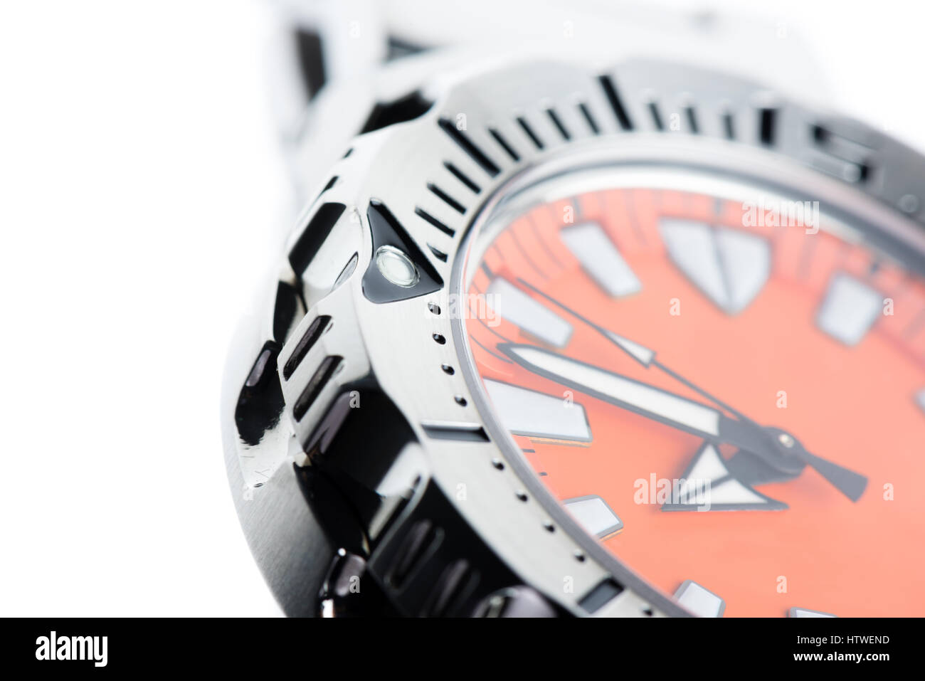 Primo piano il marcatore sulla mascherina di lusso orologio subacqueo Foto Stock