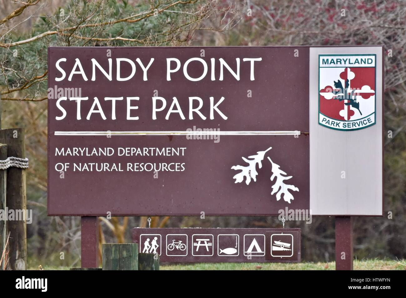 Sandy Point State Park segno Foto Stock