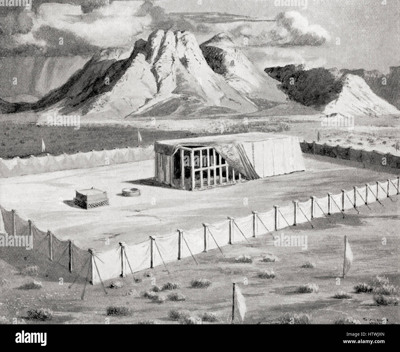 Il Tabernacolo eretto da Mosè sul monte Sinai in background. Da Hutchinson nella storia delle nazioni, pubblicato 1915. Foto Stock